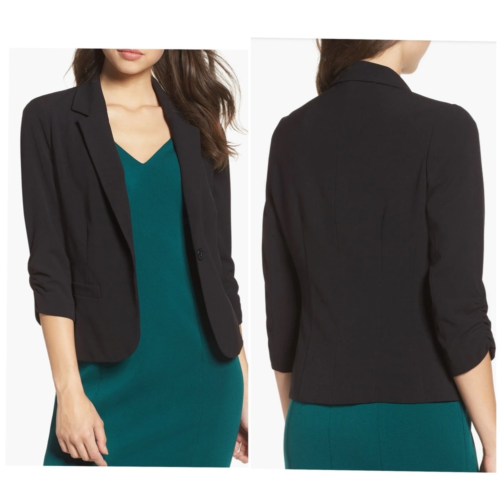 ELIZA J • Black Single Button Ruched Sleeve Blazer • Preppy • Business Casual • - Picture 13 of 14